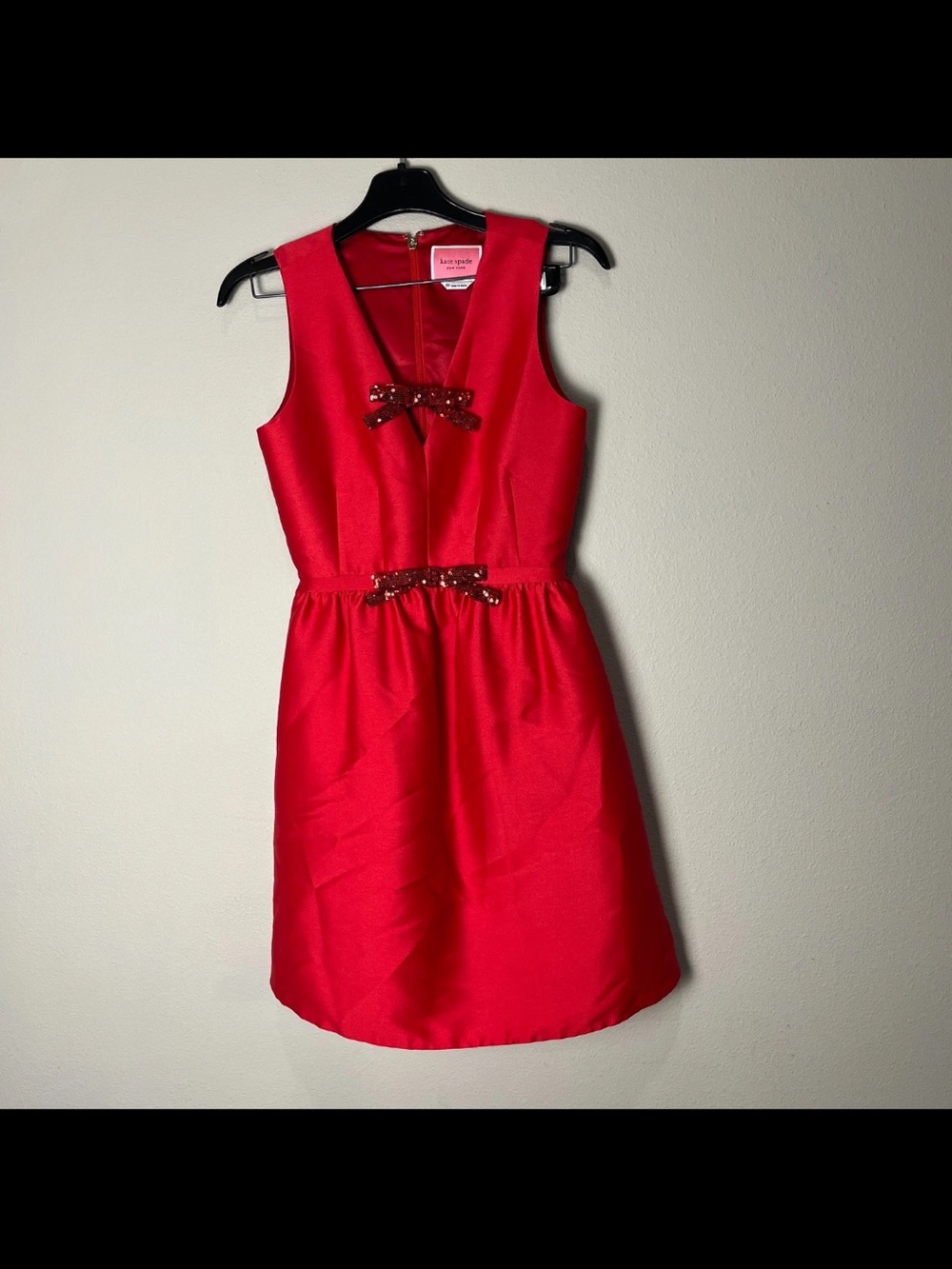Kate Spade New York Sequin Bow Red Cocktail Party Dress fit flare pockets sz 00